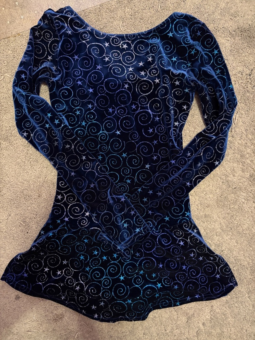 Navy Blue Velvet Swirl & Star Sparkle Skating Dress